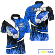 Load image into Gallery viewer, Blue Flame Bowling Camo Bowling Polo, Quarter Zip Shirts For Men Custom Bowling Team Bowler Jerseys NQS11195