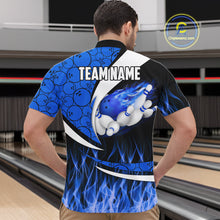Load image into Gallery viewer, Blue Flame Bowling Camo Bowling Polo, Quarter Zip Shirts For Men Custom Bowling Team Bowler Jerseys NQS11195