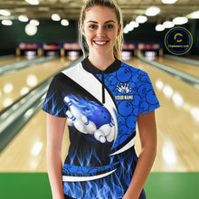 Load image into Gallery viewer, Blue Flame Bowling Camo Bowling Polo, Quarter Zip Shirts For Women Custom Bowling Team Bowler Jerseys NQS11195