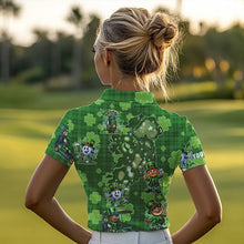 Load image into Gallery viewer, Personalized Green Shamrock Lucky Women golf polo shirts custom St patrick Day ladies golf tops NQS9327