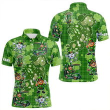 Load image into Gallery viewer, Personalized Green Shamrock Lucky Men golf polo shirts custom St patrick Day golf tops for mens NQS9327