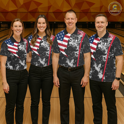 American Flag grunge Bowling polo shirts, 1/4 zip shirt for men Custom patriotic team bowling jerseys NQS11405