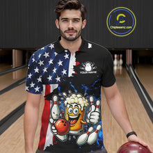 Load image into Gallery viewer, Funny Beer Bowling Shirts for Men Custom US Flag Patriotic Team Bowling Jerseys Uniforms NQS11602