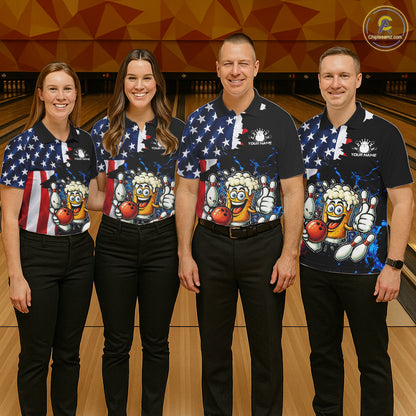 Funny Beer Bowling Shirts for Women Custom US Flag Patriotic Team Bowling Jerseys Uniforms NQS11602