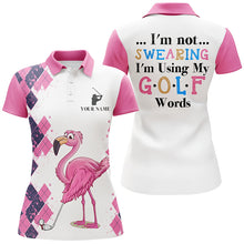 Load image into Gallery viewer, Pink argyle pattern flamingo custom Womens golf polos shirts I&#39;m not swearing, I&#39;m using my golf words NQS7426