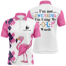 Load image into Gallery viewer, Pink argyle pattern flamingo custom Mens golf polo shirts I&#39;m not swearing, I&#39;m using my golf words NQS7426