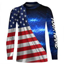 Load image into Gallery viewer, American Flag Universe patriotic Custom name blue galaxy UV protection long sleeve Shirts NQS5409