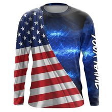 Load image into Gallery viewer, American Flag Universe patriotic Custom name blue galaxy UV protection long sleeve Shirts NQS5409