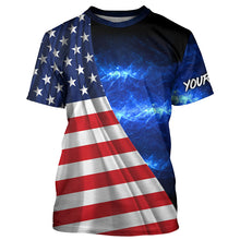 Load image into Gallery viewer, American Flag Universe patriotic Custom name blue galaxy UV protection long sleeve Shirts NQS5409