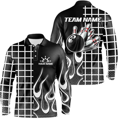 Black and white retro Bowling Polo, Quarter Zip Shirt for Men Custom Bowling Team League Jerseys NQS7588