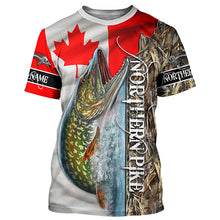 Load image into Gallery viewer, Northern Pike fishing Canada Flag Custom name All over print shirts NQS544