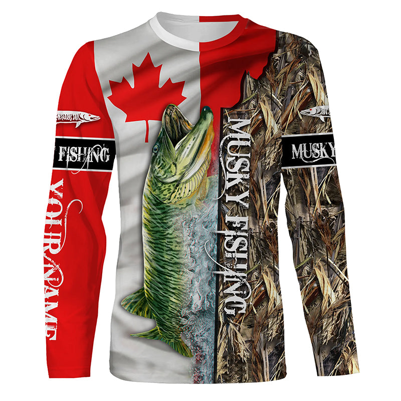 Musky Fishing Canada Flag Custom name All over print shirts - personalized fishing gift - NQS546