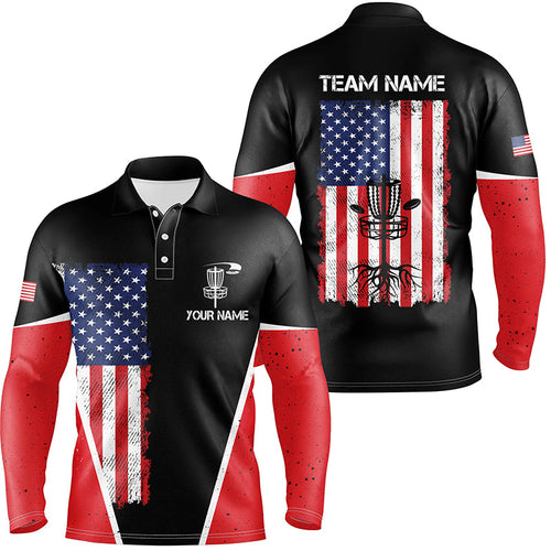 Black Mens Disc golf polo shirts vintage American flag patriot custom disc golf shirt for Men NQS7993