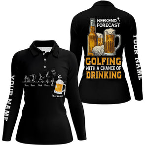 Funny Women golf polo shirts custom black golf tops weekend forecast golfing with a chance of drinking NQS7995