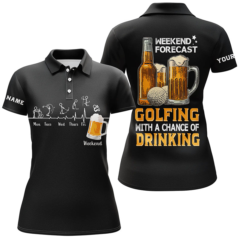 Funny Women golf polo shirts custom black golf tops weekend forecast golfing with a chance of drinking NQS7995