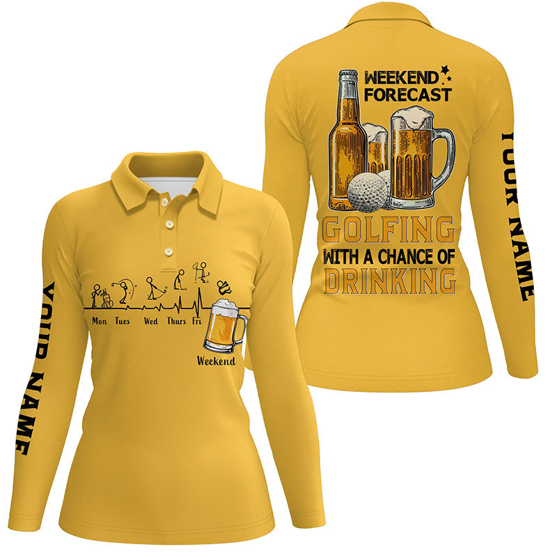 Funny Women golf polo shirts custom yellow golf top weekend forecast golfing with a chance of drinking NQS7996