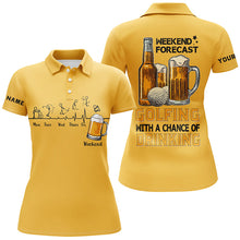 Load image into Gallery viewer, Funny Women golf polo shirts custom yellow golf top weekend forecast golfing with a chance of drinking NQS7996