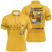 Load image into Gallery viewer, Funny Mens golf polos shirts custom yellow golf top weekend forecast golfing with a chance of drinking NQS7996