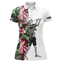 Load image into Gallery viewer, Funny Skull Womens golf polo shirts tropical leaves floral custom Skull playing golf apparel NQS6093