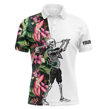 Load image into Gallery viewer, Funny Skull Mens Golf polo shirts tropical leaves floral custom Skull playing golf apparel NQS6093