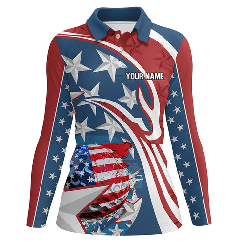 American Flag Womens golf polo shirts Custom patriotic golf outfits women, personalized golf gifts NQS8205