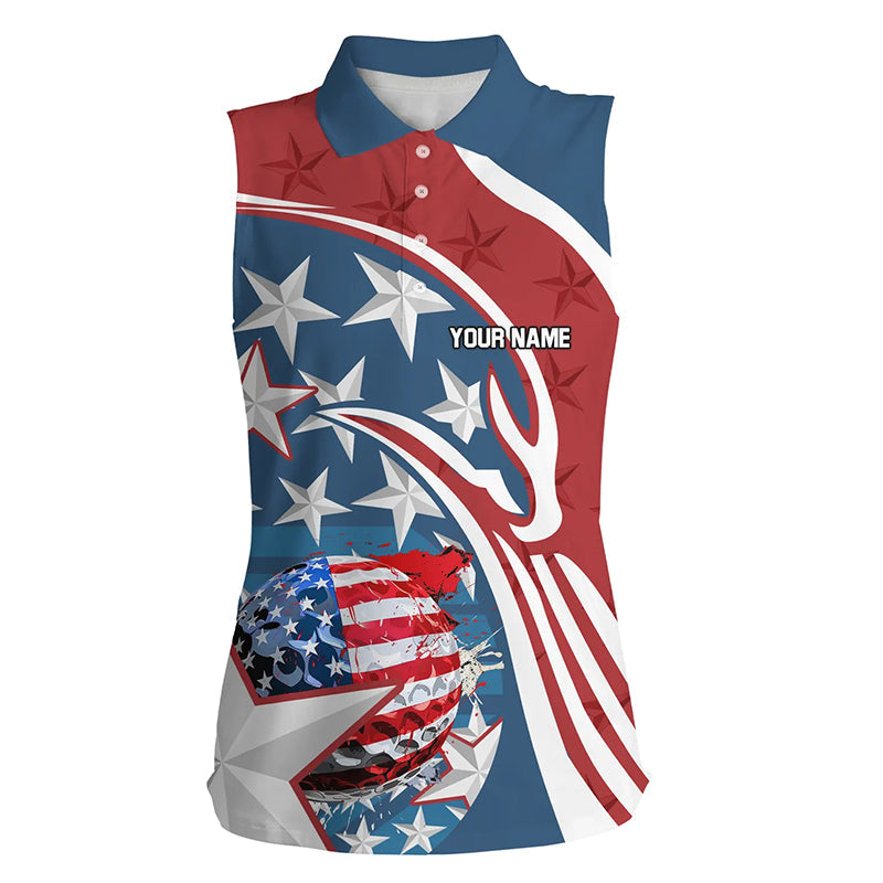 American Flag Women sleeveless polo shirt Custom patriotic golf outfits women, personalized golf gifts NQS8205