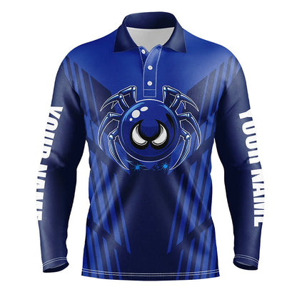Funny Blue spider bowling ball Men Bowling Polo, Quarter zip shirts custom bowling Team jerseys NQS8206