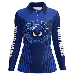 Funny Blue spider bowling ball Women Bowling Polo, Quarter zip shirt custom bowling Team jerseys NQS8206