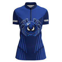 Load image into Gallery viewer, Funny Blue spider bowling ball Women Bowling Polo, Quarter zip shirt custom bowling Team jerseys NQS8206