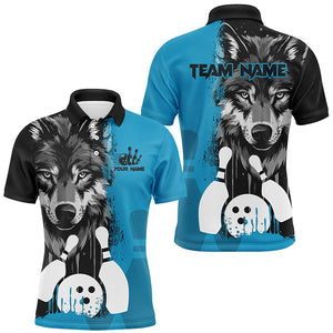 Black and Blue Wolf Bowling Polo, Quarter Zip Shirts For Men Custom Bowling Team League Jerseys NQS8642