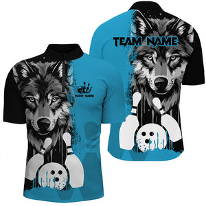 Black and Blue Wolf Bowling Polo, Quarter Zip Shirts For Men Custom Bowling Team League Jerseys NQS8642