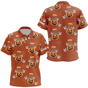 Funny Halloween Boo pumpkin Disc golf pattern Kid golf polo shirts custom Halloween Kid golf tops NQS8645