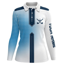 Load image into Gallery viewer, Blue and White Women golf polo shirt custom name Women golf tops, team golf jerseys NQS8646