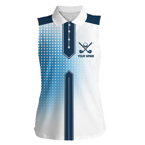 Blue and White Women sleeveless polo shirts custom name Women golf tops, team golf jerseys NQS8646