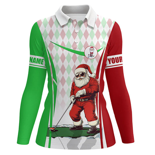 Red, White and Green Argyle pattern Christmas Women golf polo shirt custom Santa playing golf tops NQS8647