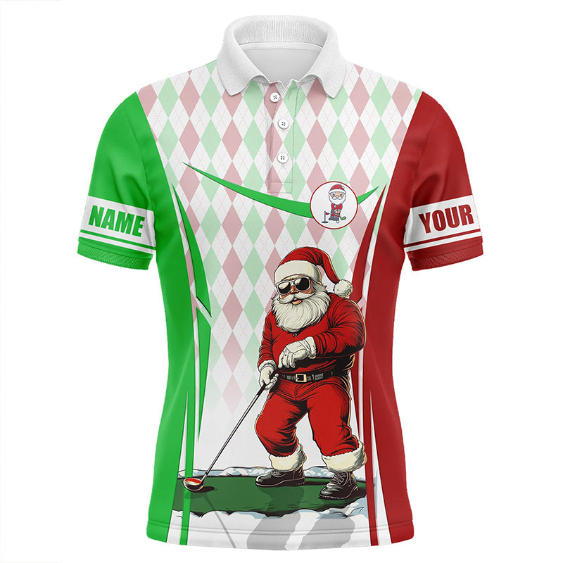 Red, White and Green Argyle pattern Christmas Mens golf polo shirt custom Santa playing golf tops NQS8647