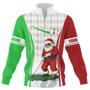 Red, White and Green Argyle pattern Christmas Quarter zip golf sweatshirt custom Santa golf sweater NQS8647