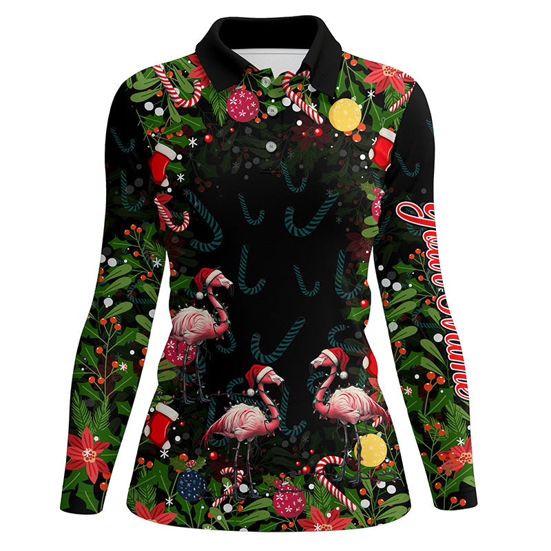 Flamingo Christmas tropical pattern Women golf polo shirt custom christmas golf outfits for ladies NQS8649