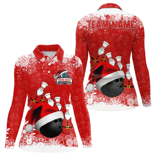 Womens bowling polo shirts Custom Christmas snowflake bowling ball Bowling Team league Jersey NQS6806