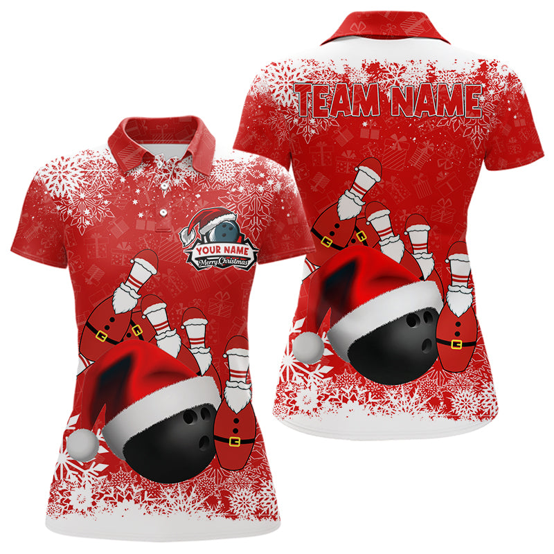 Womens bowling polo shirts Custom Christmas snowflake bowling ball Bowling Team league Jersey NQS6806