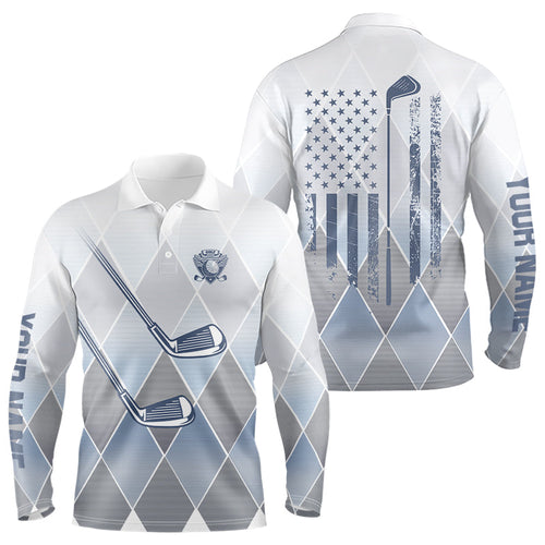 Blue argyle pattern American flag Golf clubs Mens Golf Polo Shirts Custom Golf shirt for men NQS9126