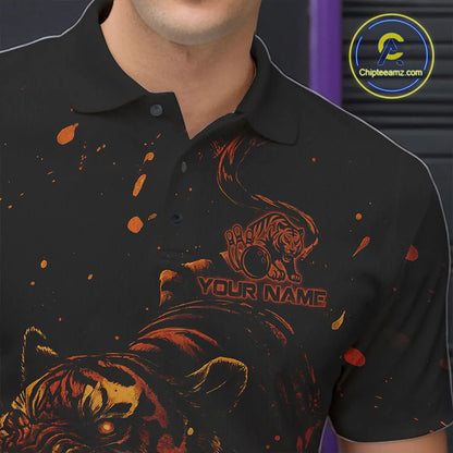 Personalized Black and Orange Tiger Bowling Team Polo, 1/4 Zip Shirts For Men, Tiger Bowling Jerseys NQS11203