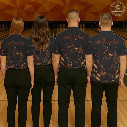 Personalized Black and Orange Tiger Bowling Team Polo, 1/4 Zip Shirts For Women, Tiger Bowling Jersey NQS11203
