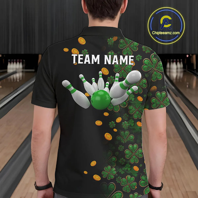 Personalized Green Clover St Patrick's Day pattern Bowling Shirts For Men, Team Bowling Jerseys NQS11206