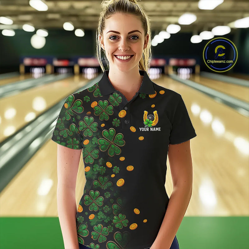 Personalized Green Clover St Patrick's Day pattern Bowling Shirts For Women, Team Bowling Jerseys NQS11206