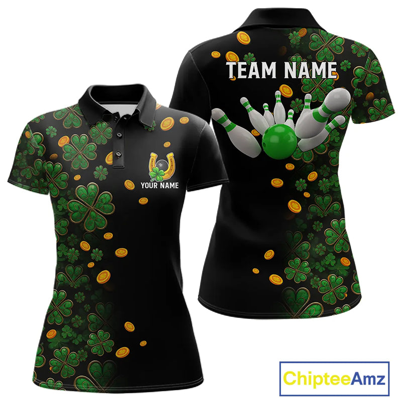 Personalized Green Clover St Patrick's Day pattern Bowling Shirts For Women, Team Bowling Jerseys NQS11206
