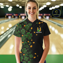 Load image into Gallery viewer, Personalized Green Clover St Patrick&#39;s Day pattern Bowling Shirts For Women, Team Bowling Jerseys NQS11206