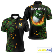 Load image into Gallery viewer, Personalized Green Clover St Patrick&#39;s Day pattern Golf Polo Shirts For Men, Best Mens golf wear NQS11207