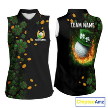Load image into Gallery viewer, Personalized Green Clover St Patrick&#39;s Day pattern Sleeveless Golf Polo Shirts, Best ladies golf wear NQS11207