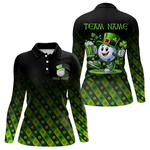 Green clover pattern Lucky golf shirt Women polo shirts custom St patrick Day golf tops for ladies NQS9338